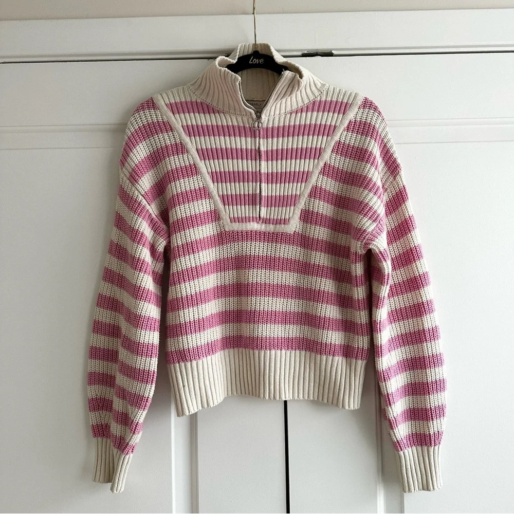 3/$25 ⭐️ Sincerely Jules Pink and White Striped Quarter Zip Sweater